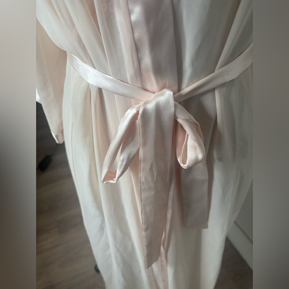 Vintage California Dynasty Sheer Lace Robe Pink Satin Trim – Medium - Picture 11 of 13